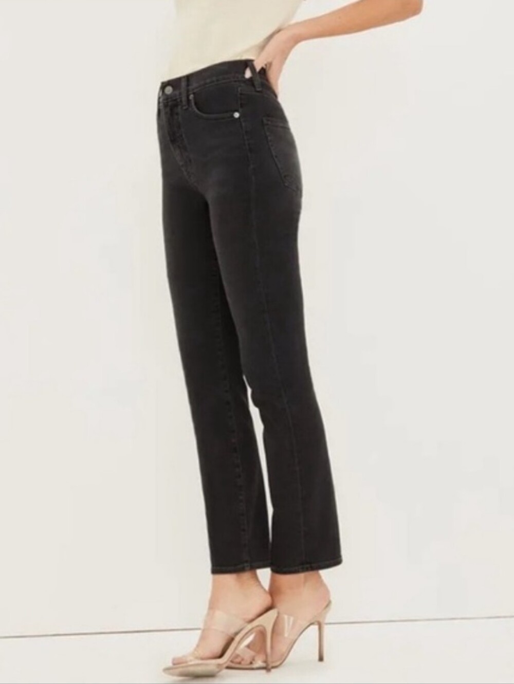 Veronica Beard Ryleigh Slim Straight Leg High Rise Jeans Black Cropped Size 26